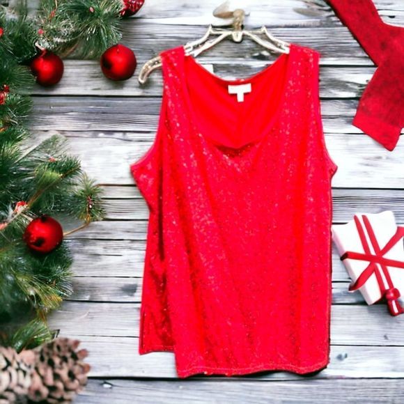 Fashion Bug Red Sequined Tank Top 1X! - Picture 1 of 7